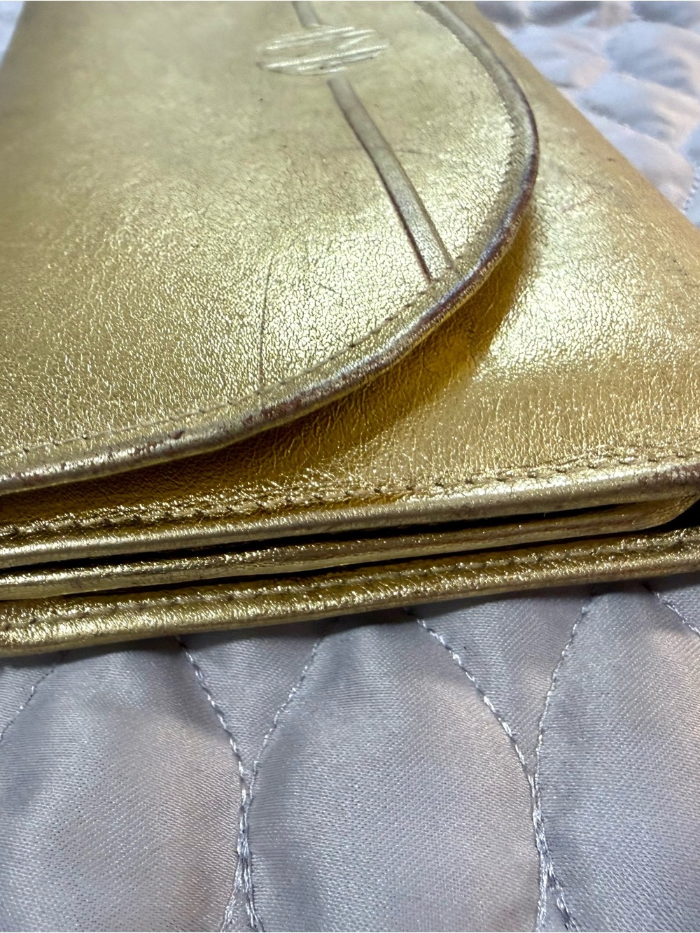 Metallic Gold Phone Wallet Case with Embossed Monogram Detail - Picture 14 of 16